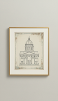 Antique Architectural Drawing Giclée on Archival Paper