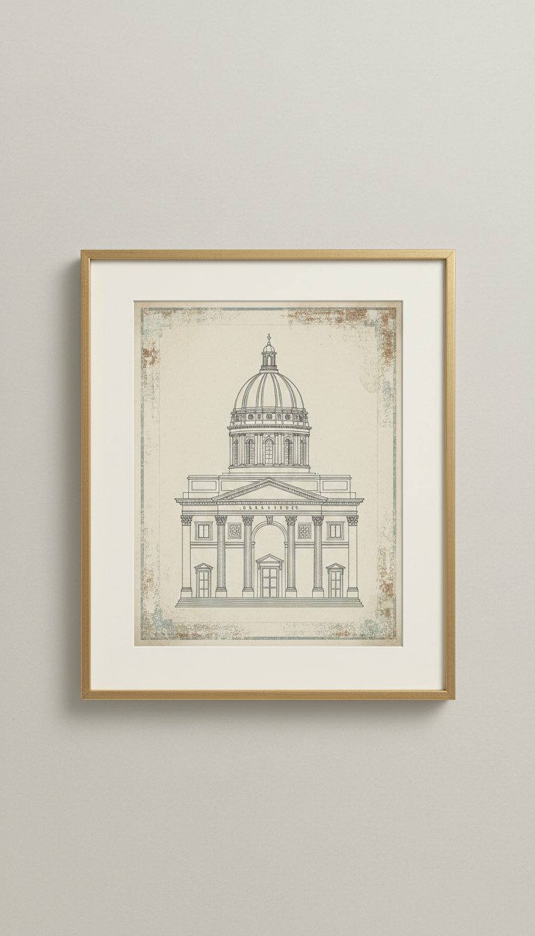 Antique Architectural Drawing Giclée on Archival Paper