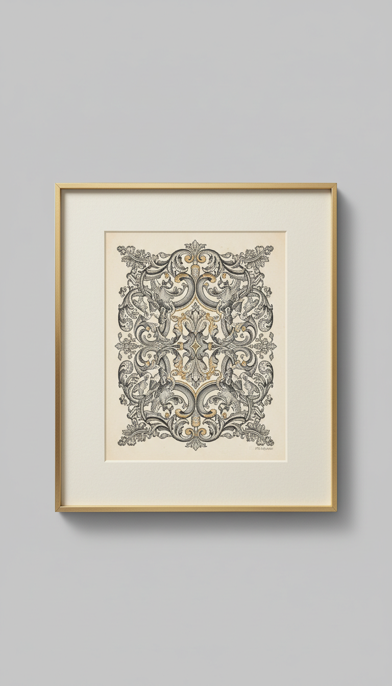 Ornamental Engraving Giclée Print with Authentic Texture